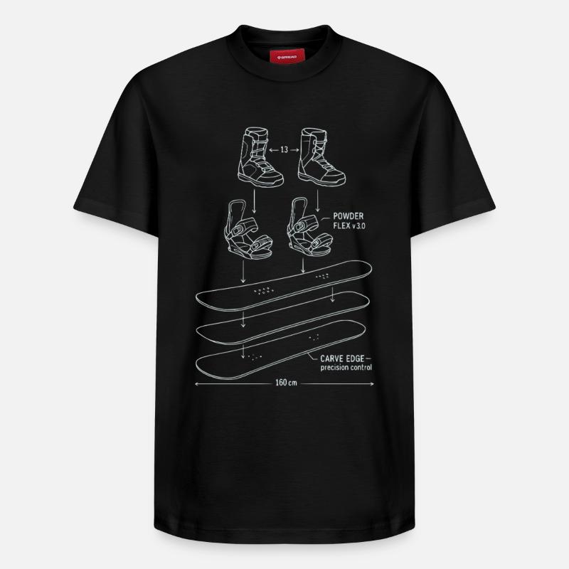 Snowboard Blueprint Technik Design - Relaxed Unisex Supima Cotton T-Shirt – von SPREAD - Schwarz