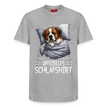 Official St. Bernard Dog Sleep Shirt - Relaxed Unisex Supima Cotton T-Shirt – by SPREAD - heather grey - Front - AI Model Female 172 dark (172cm) & AI Model Male 185 dark (185cm)
