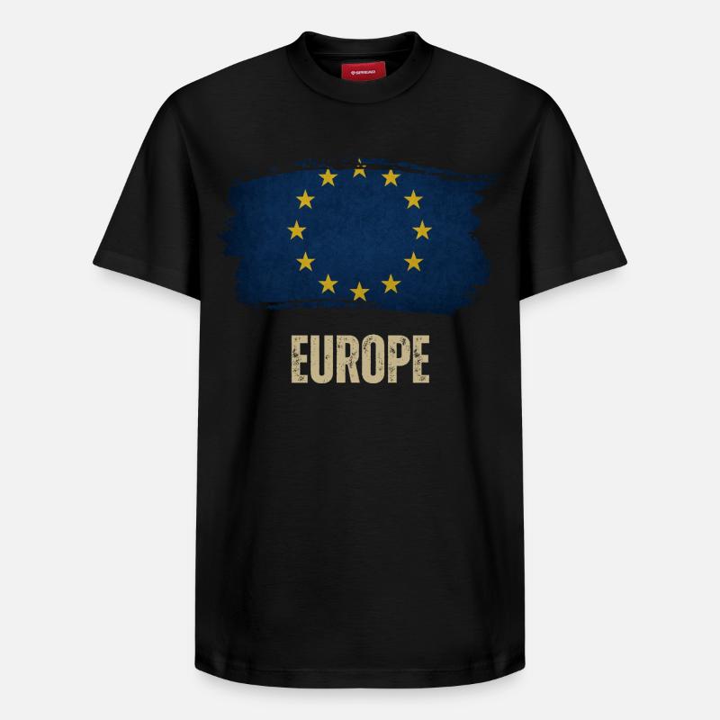 Drapeau grunge de l’Europe, j’aime l’Europe - T-shirt unisexe décontracté en coton Supima – de SPREAD - noir