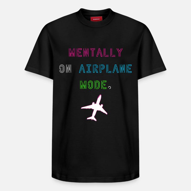 Mentalement en mode avion - T-shirt unisexe décontracté en coton Supima – de SPREAD - noir