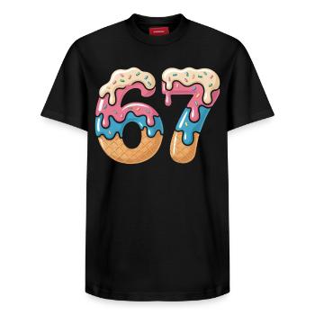 Donut 69 Glaçage NéonPrint - T-shirt unisexe décontracté en coton Supima – de SPREAD - noir - Devant - AI Model Female 172 light (172cm) & AI Model Male 178 light (178cm)