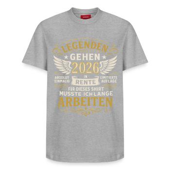 Les légendes prendront leur retraite en 2026 De longs travaux - T-shirt unisexe décontracté en coton Supima – de SPREAD - gris chiné - Devant - AI Model Female 172 dark (172cm) & AI Model Male 185 dark (185cm)