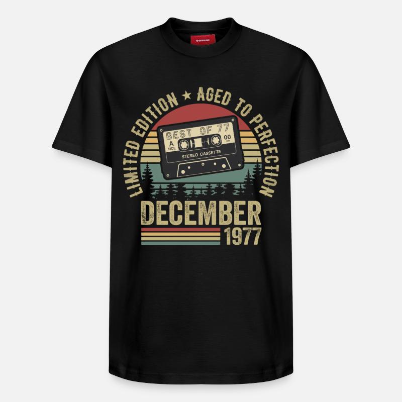 Décembre 1977 - Anniversaire Décembre 1977 - T-shirt unisexe décontracté en coton Supima – de SPREAD - noir