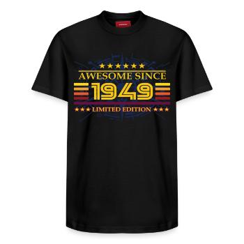Awesome since 1949 Limited Edition - Relaxed Unisex Supima Cotton T-Shirt – von SPREAD - Schwarz - Vorne - AI Model Female 172 light (172cm) & AI Model Male 178 light (178cm)