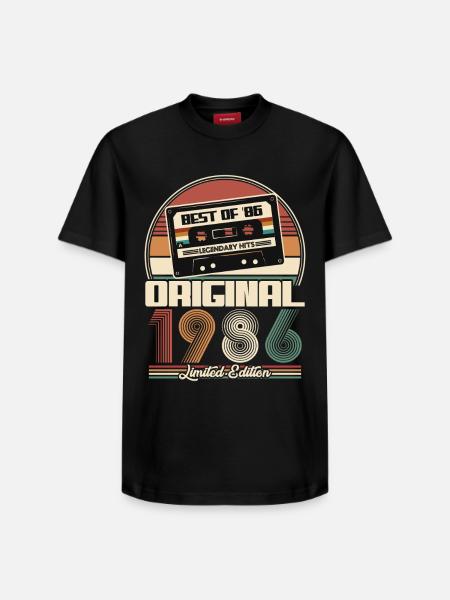 1986 Vintage Vintage syntymäpäivä retro lahja - Unisex T-paita Supima-puuvillasta rennolla istuvuudella SPREAD - musta