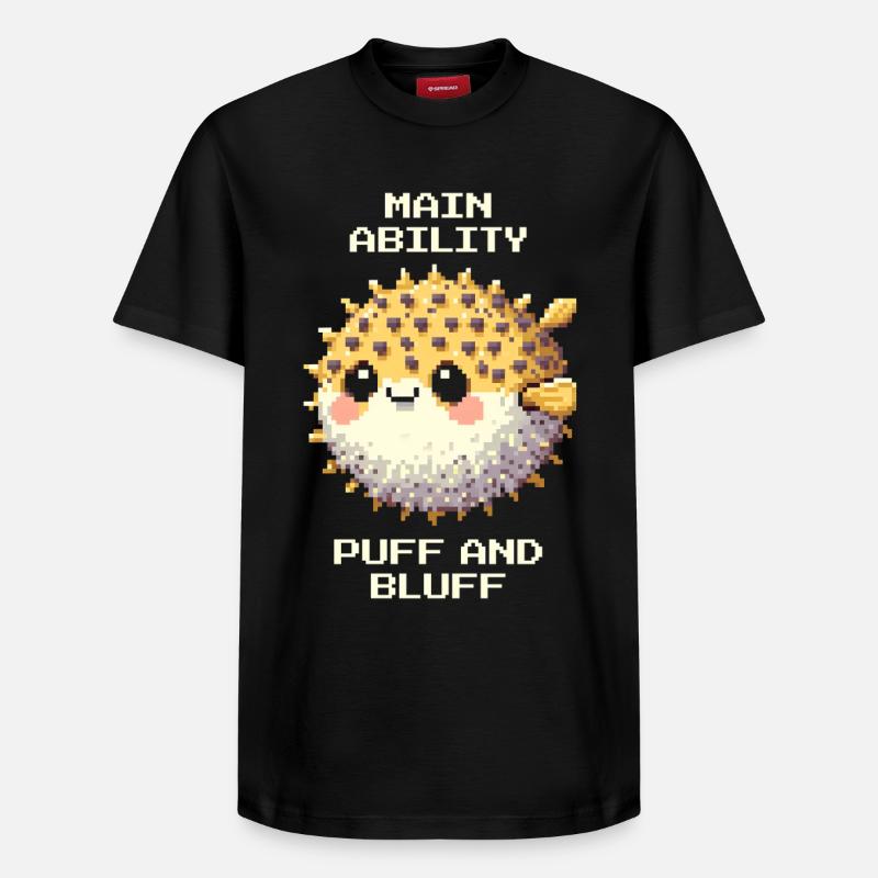 Capacité principale | Poisson-globe - T-shirt unisexe décontracté en coton Supima – de SPREAD - noir