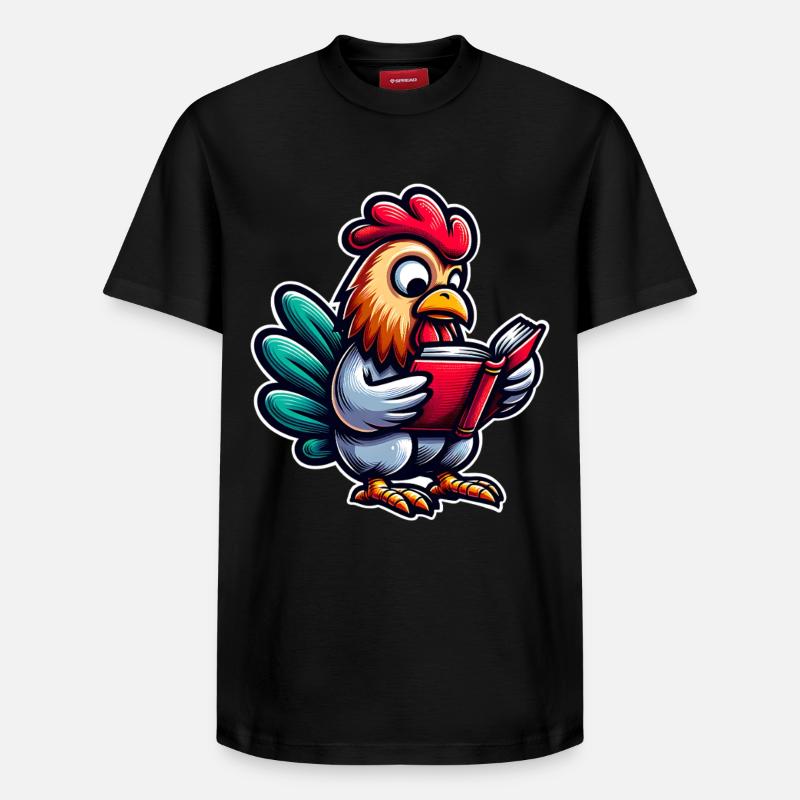 Lesender Hahn im Comicstil - Relaxed Unisex Supima Cotton T-Shirt – von SPREAD - Schwarz