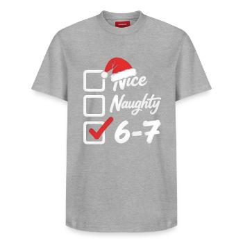 6 7 Checklist Christmas Funny Gift - Relaxed Unisex Supima Cotton T-Shirt – by SPREAD - heather grey - Front - AI Model Female 172 dark (172cm) & AI Model Male 185 dark (185cm)