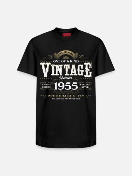 70th Birthday Vintage November Vintage 1955 - Relaxed Unisex Supima Cotton T-Shirt – by SPREAD - black