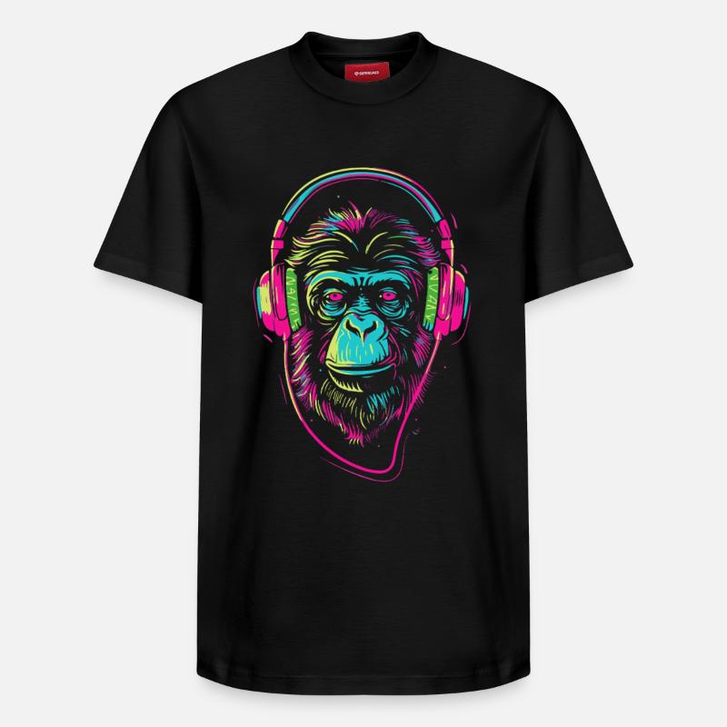 Singe néon avec casque - T-shirt unisexe décontracté en coton Supima – de SPREAD - noir