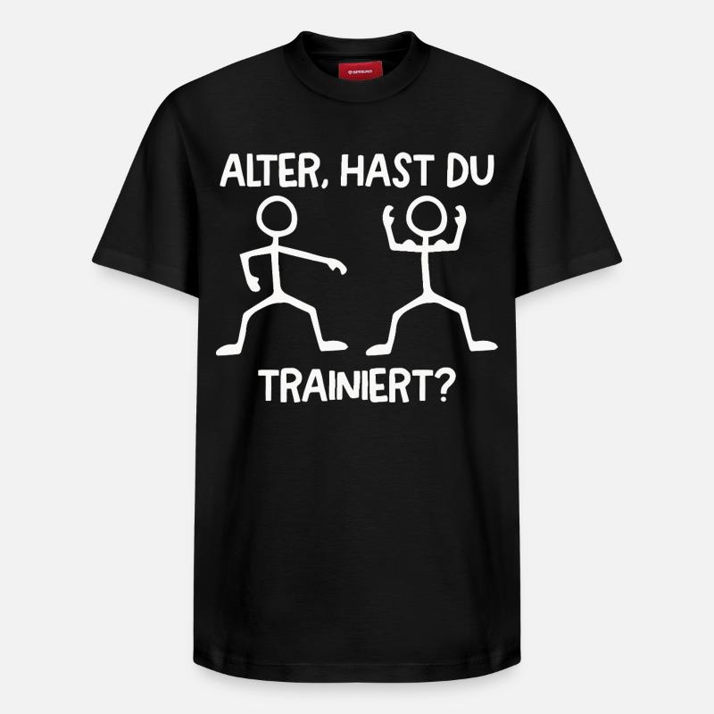 Strichmännchen HAST DU TRAINIERT Lustiges - Relaxed Unisex Supima Cotton T-Shirt – von SPREAD - Schwarz