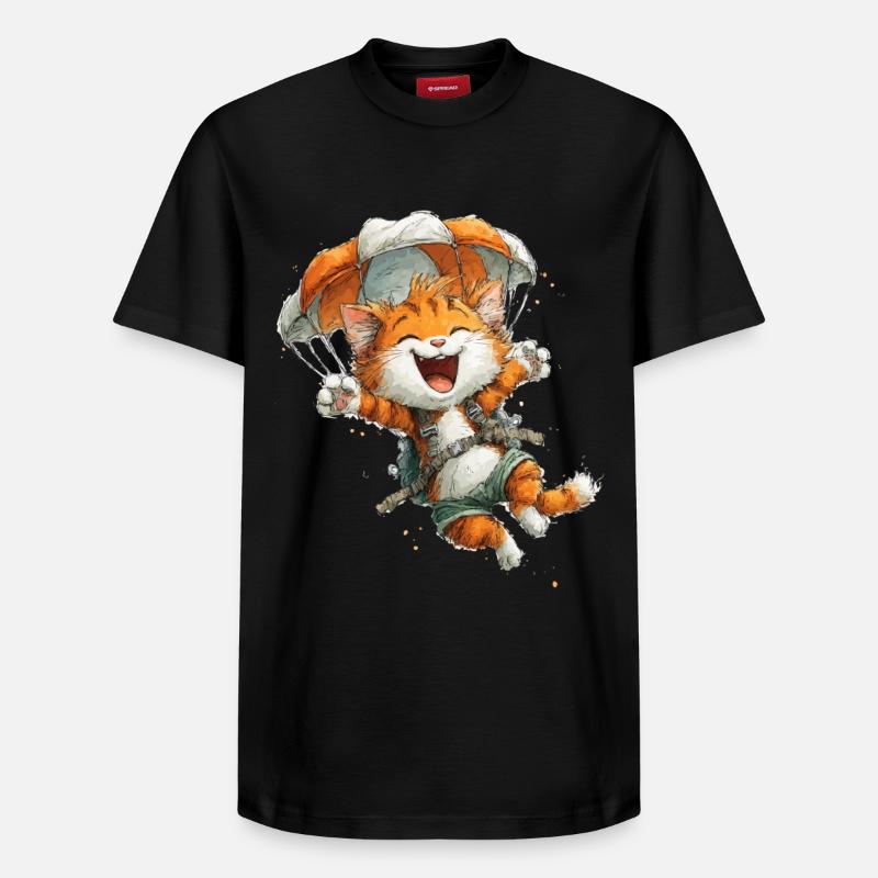 Paraglider Katze Luftabenteuer - Relaxed Unisex Supima Cotton T-Shirt – von SPREAD - Schwarz