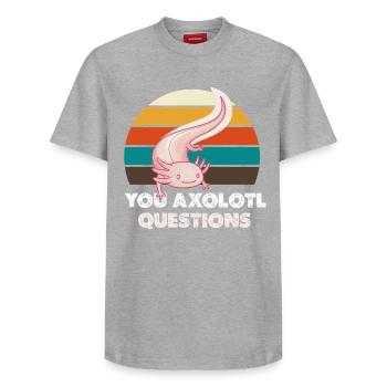 Axolotl Sunset Retro - Relaxed Unisex Supima Cotton T-Shirt – by SPREAD - heather grey - Front - AI Model Female 172 dark (172cm) & AI Model Male 185 dark (185cm)