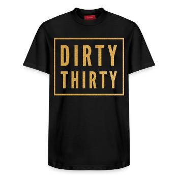 Dirty Thirty 30th Birthday - Relaxed Unisex Supima Cotton T-Shirt – by SPREAD - black - Front - AI Model Female 172 light (172cm) & AI Model Male 178 light (178cm)