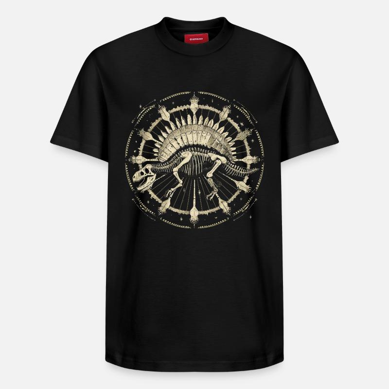 Stegosaurus Skelett – Kosmisches Boho Fossil - Relaxed Unisex Supima Cotton T-Shirt – von SPREAD - Schwarz