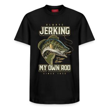 Immer mit meiner Rute zucken Komisches Angeln Geboren 1935 - Relaxed Unisex Supima Cotton T-Shirt – von SPREAD - Schwarz - Vorne - AI Model Female 172 light (172cm) & AI Model Male 178 light (178cm)