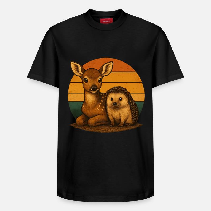 Hirsch Igel Retro Tierfreunde - Relaxed Unisex Supima Cotton T-Shirt – von SPREAD - Schwarz