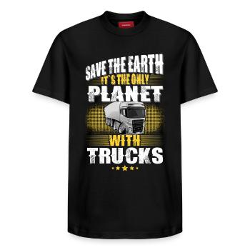 Camionneur - T-shirt unisexe décontracté en coton Supima – de SPREAD - noir - Devant - AI Model Female 172 light (172cm) & AI Model Male 178 light (178cm)
