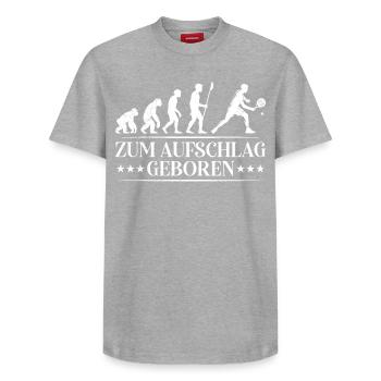 Padel racket BORN TO SERVE Fun - Relaxed Unisex Supima Cotton T-Shirt – by SPREAD - heather grey - Front - AI Model Female 172 dark (172cm) & AI Model Male 185 dark (185cm)