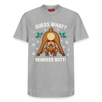 Devine quoi blague de Noël sur les fesses de renne - T-shirt unisexe décontracté en coton Supima – de SPREAD - gris chiné - Devant - AI Model Female 172 dark (172cm) & AI Model Male 185 dark (185cm)