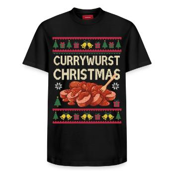 Joyeux currymas saucisse de Noël de Noël au currymas. - T-shirt unisexe décontracté en coton Supima – de SPREAD - noir - Devant - AI Model Female 172 light (172cm) & AI Model Male 178 light (178cm)