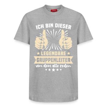 Gruppenleiter Sprüche - Relaxed Unisex Supima Cotton T-Shirt – von SPREAD - Grau meliert - Vorne - AI Model Female 172 dark (172cm) & AI Model Male 185 dark (185cm)