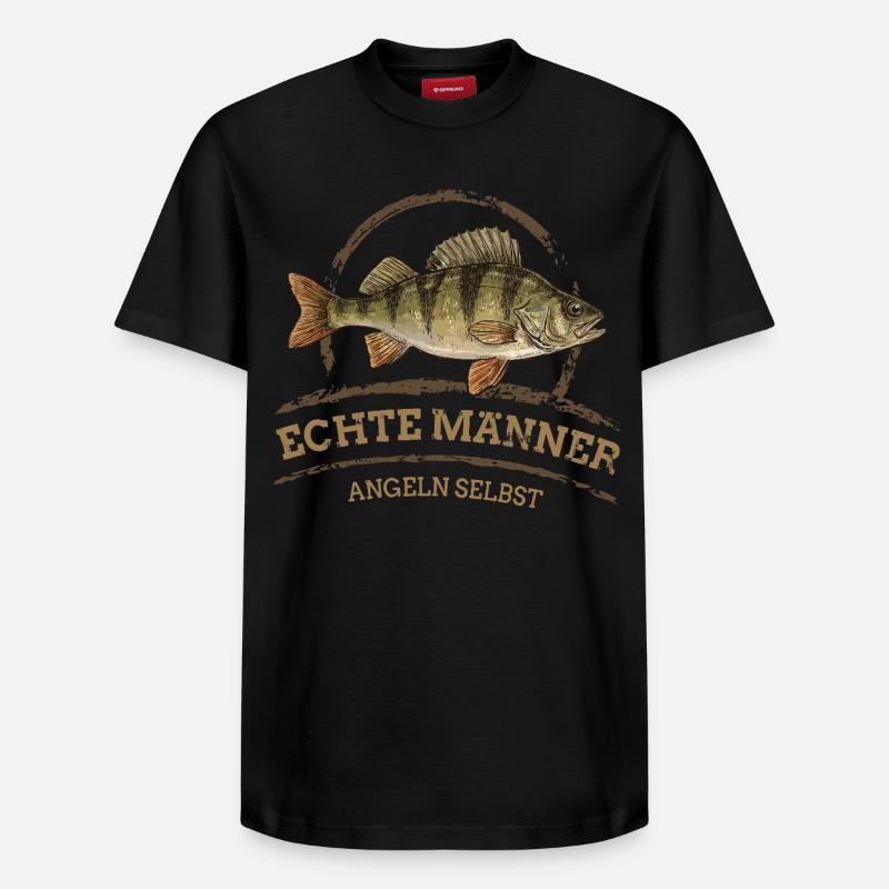 Echte Männer – Angeln Selbst -Barsch - Relaxed Unisex Supima Cotton T-Shirt – von SPREAD - Schwarz