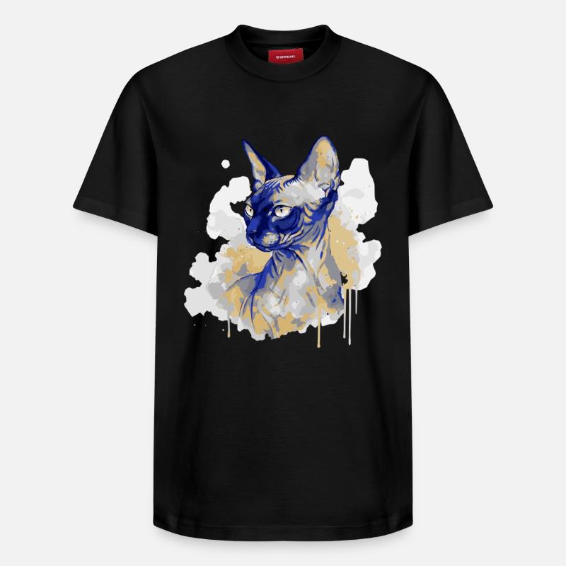 Aquarelle d’art du chat Sphynx - T-shirt unisexe décontracté en coton Supima – de SPREAD - noir