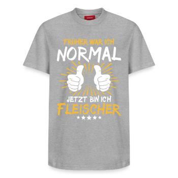 Fleischer Spruch - T-shirt unisexe décontracté en coton Supima – de SPREAD - gris chiné - Devant - AI Model Female 172 dark (172cm) & AI Model Male 185 dark (185cm)