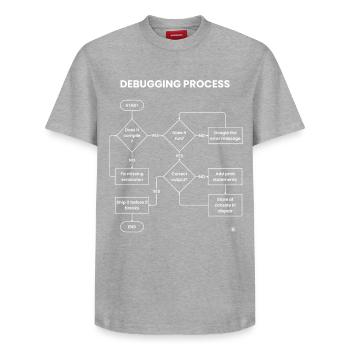 Processus de débogage - L’expédier avant de casser le cadeau - T-shirt unisexe décontracté en coton Supima – de SPREAD - gris chiné - Devant - AI Model Female 172 dark (172cm) & AI Model Male 185 dark (185cm)