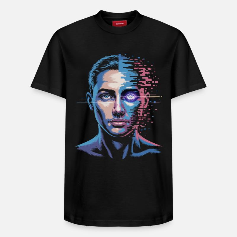 Humain numérique avec effet de glitch - T-shirt unisexe décontracté en coton Supima – de SPREAD - noir