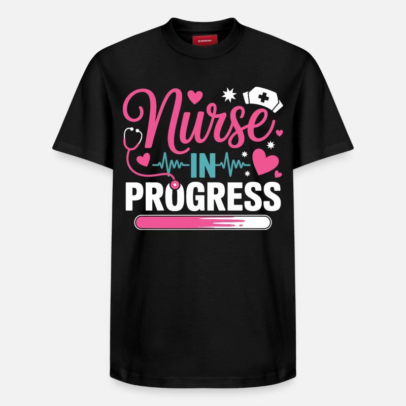 Nurse In Progress Pink Blau - Relaxed Unisex Supima Cotton T-Shirt – von SPREAD - Schwarz