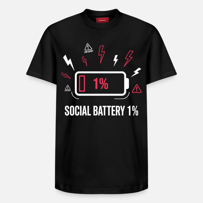 Batterie sociale 1 % Akku - T-shirt unisexe décontracté en coton Supima – de SPREAD - noir