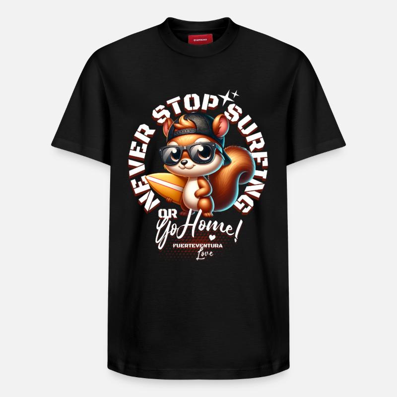 Surfer Eichhörnchen mit Surfbrett - Relaxed Unisex Supima Cotton T-Shirt – von SPREAD - Schwarz