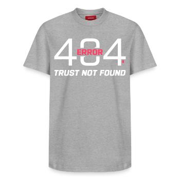 Erreur 404 Confiance non trouvée – Citation sarcastique drôle - T-shirt unisexe décontracté en coton Supima – de SPREAD - gris chiné - Devant - AI Model Female 172 dark (172cm) & AI Model Male 185 dark (185cm)