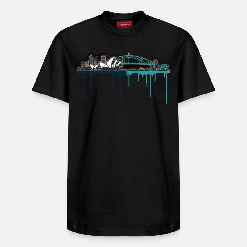 Impression néon de Sydney Skyline - T-shirt unisexe décontracté en coton Supima – de SPREAD - noir