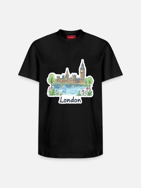 London Skyline Big Ben Parliament Bridge Art - Relaxed Unisex Supima Cotton T-Shirt – by SPREAD - black