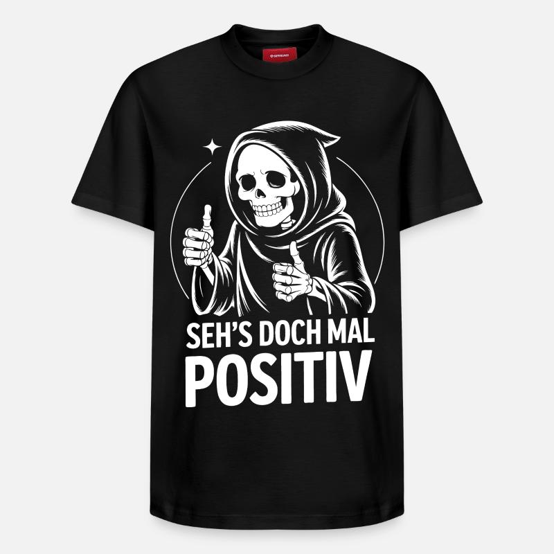 Seh's Doch Mal Positiv Grim Reaper - Relaxed Unisex Supima Cotton T-Shirt – von SPREAD - Schwarz