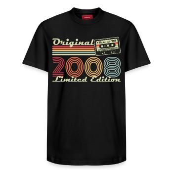 Original 2008 Vintage Vintage Birthday Retro - Relaxed Unisex Supima Cotton T-Shirt – by SPREAD - black - Front - AI Model Female 172 light (172cm) & AI Model Male 178 light (178cm)