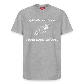 Specialist in Things - Relaxed Unisex Supima Cotton T-Shirt – by SPREAD - heather grey - Front - AI Model Female 172 dark (172cm) & AI Model Male 185 dark (185cm)