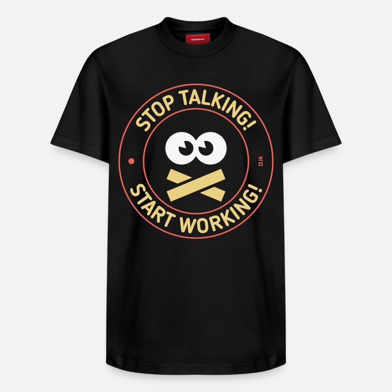 Stop Talking! Start Working! (3C) - Relaxed Unisex Supima Cotton T-Shirt – von SPREAD - Schwarz