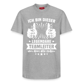 Teamleiter Legende - Relaxed Unisex Supima Cotton T-Shirt – von SPREAD - Grau meliert - Vorne - AI Model Female 172 dark (172cm) & AI Model Male 185 dark (185cm)