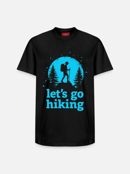 Let's go hiking mountaineer hiker silhouette - Relaxed Unisex Supima Cotton T-Shirt – by SPREAD - black