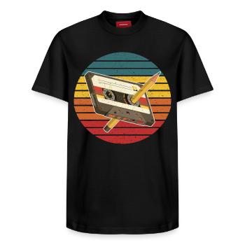 Vintage Cassette Tape Retro 90s 80s 70s 60s Music - Relaxed Unisex Supima Cotton T-Shirt – by SPREAD - black - Front - AI Model Female 172 light (172cm) & AI Model Male 178 light (178cm)