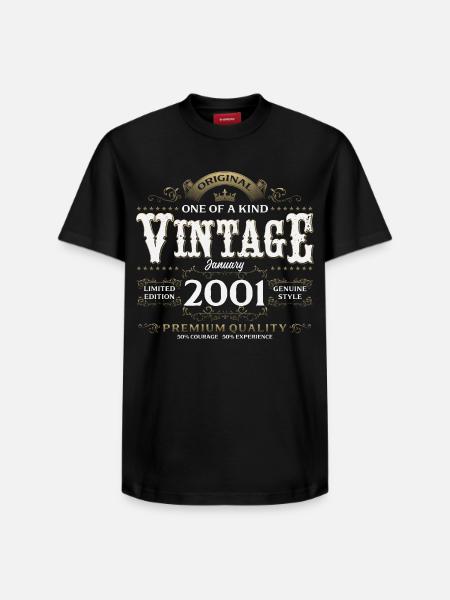 25-års fødselsdag Årgang Januar Årgang 2001 - Unisex T-shirt i Supima-bomuld med afslappet pasform – fra SPREAD - sort