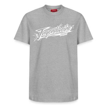 Consécration des jeunes 2026 - T-shirt unisexe décontracté en coton Supima – de SPREAD - gris chiné - Devant - AI Model Female 172 dark (172cm) & AI Model Male 185 dark (185cm)
