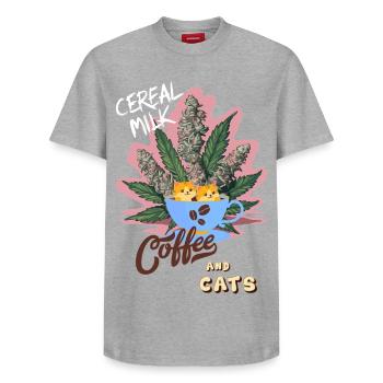 Cereal Milk C&C - Relaxed Unisex Supima Cotton T-Shirt – von SPREAD - Grau meliert - Vorne - AI Model Female 172 dark (172cm) & AI Model Male 185 dark (185cm)