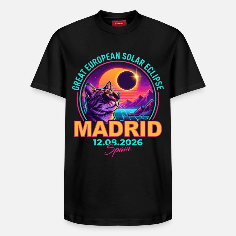 Éclipse de Solar Cat Madrid 2026 - T-shirt unisexe décontracté en coton Supima – de SPREAD - noir