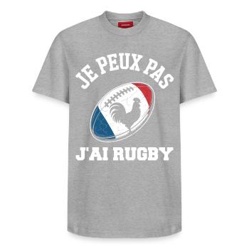 Je Peux Pas J'ai Rugby - T-shirt unisexe décontracté en coton Supima – de SPREAD - gris chiné - Devant - AI Model Female 172 dark (172cm) & AI Model Male 185 dark (185cm)