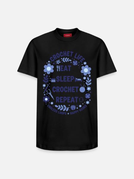 Crochet Life Eat Sleep Crochet Repeat Happy Hooks - Relaxed Unisex Supima Cotton T-Shirt – by SPREAD - black
